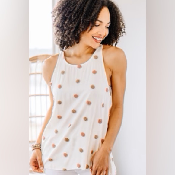 Mine White Polkadot Blouse Size Large - Picture 3 of 9